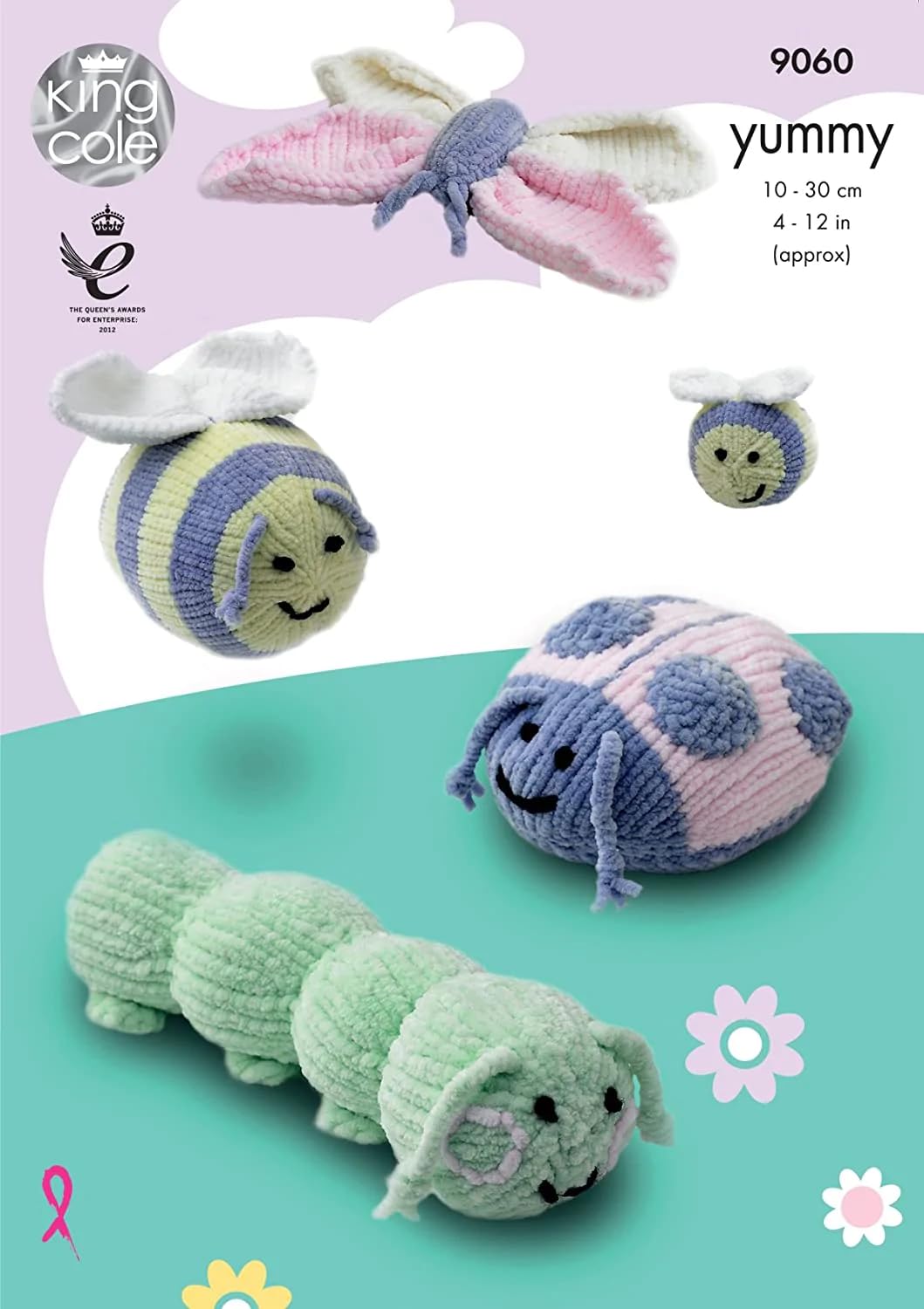 King Cole Yummy Bugs Knitting Pattern Caterpillar Bees Ladybird & Butterfly 9060
