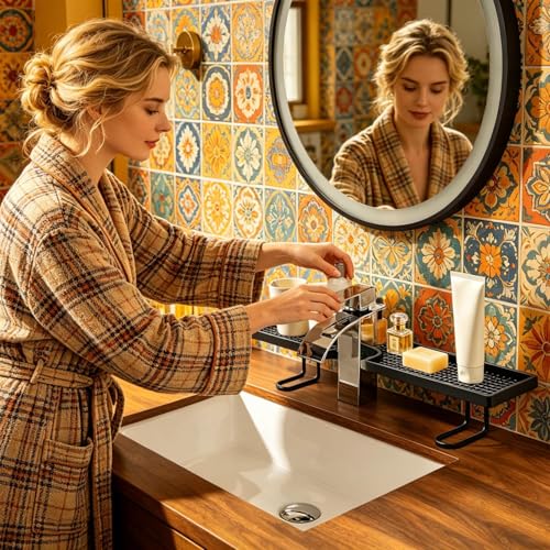 Estantería para lavabo de baño de plástico gris con contenedor de drenaje flotante 3