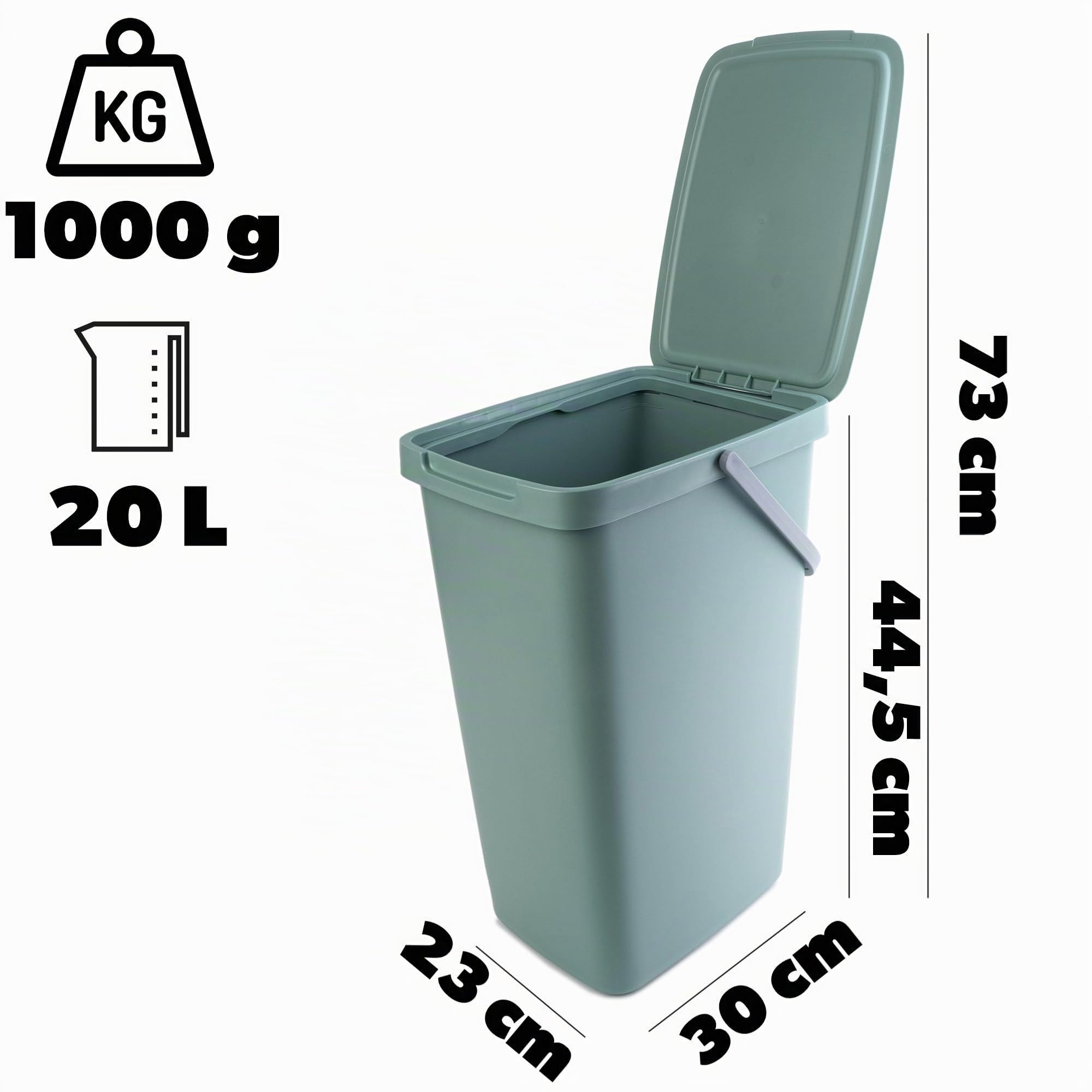 KADAX Pattumiera da 20L, Set di 3 pattumiere in plastica con coperchio e manico, pattumiera per la raccolta differenziata, pattumiera con coperchio ribaltabile (verde, giallo, blu)