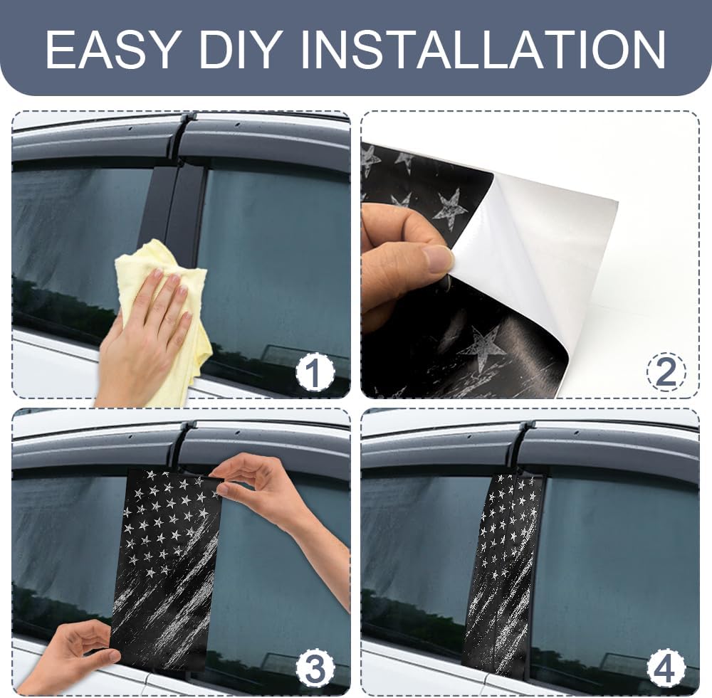 2PCS B Pillar Sticker Decal, Gloss Vinyl Decal Set, Waterproof USA Flag Personalized Vehicle Door Window Pillar Decals, Car American Flag Vinyl Wrap for Side Door Trim Decoration (Style B)