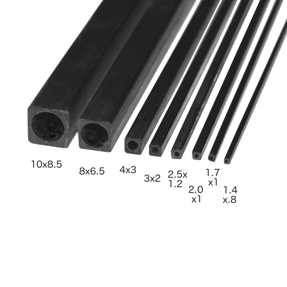 Carbon Fiber Square Tubes Round Inside 10mm x 10mm x 6.5mm 1000mm for Kites, RC Airplanes, and More! Includes 3 Tubes.