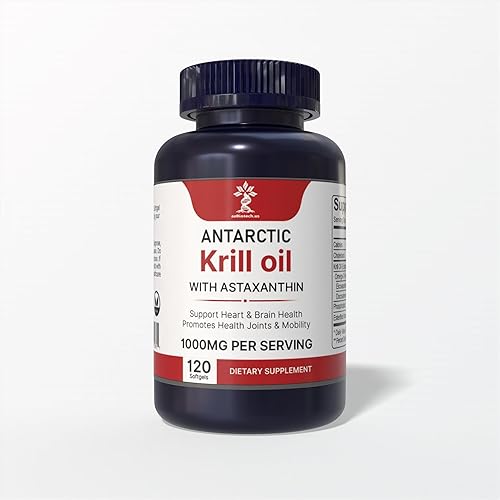 Aceite de krill antártico 1000 mg con astaxantina - Alto contenido de fosfolípidos - 150 mg de astaxantina esterificada, 200 mg de fosfolípidos -