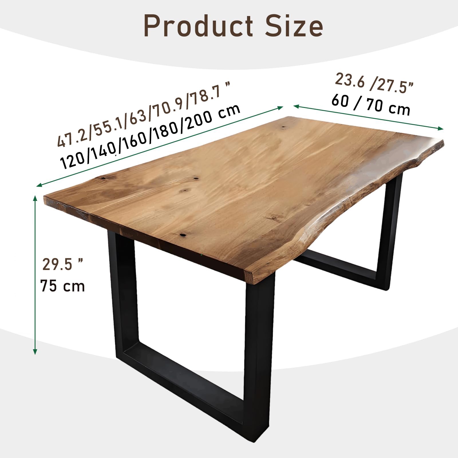 Table de salle à manger rustique en bois massif avec pieds industriels en métal noir – Style rustique pour 6 à 8 personnes, idéale pour la cuisine, la salle à manger et la décoration du salon