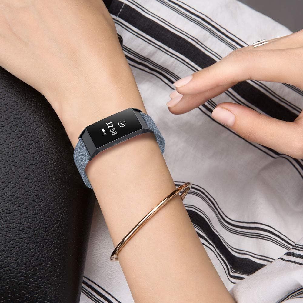 NANW Woven Bands Compatible with Fitbit Charge 4 / Charge 3 Bands/Charge 3 SE, Soft Breathable Fabric Replacement Wristbands Strap Sports Accessories for Women Men, Large Small