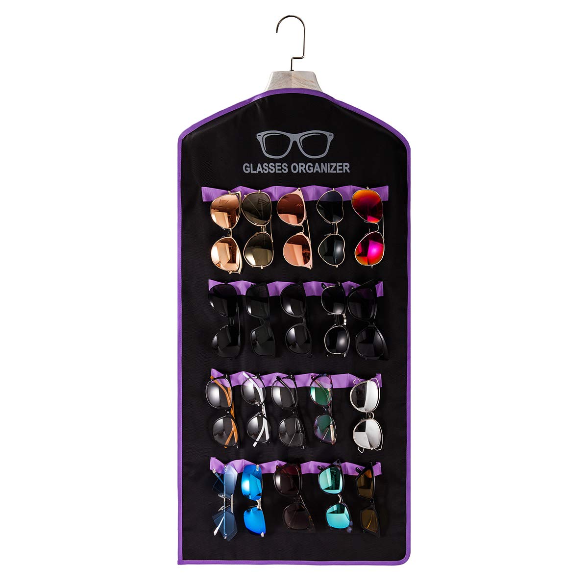 TRIUMPH VISION Black Purple Wall Sunglasses Organizer Storage 20Slots - Hanging Glasse Display Stand Durable Oxford Sunglasses Case