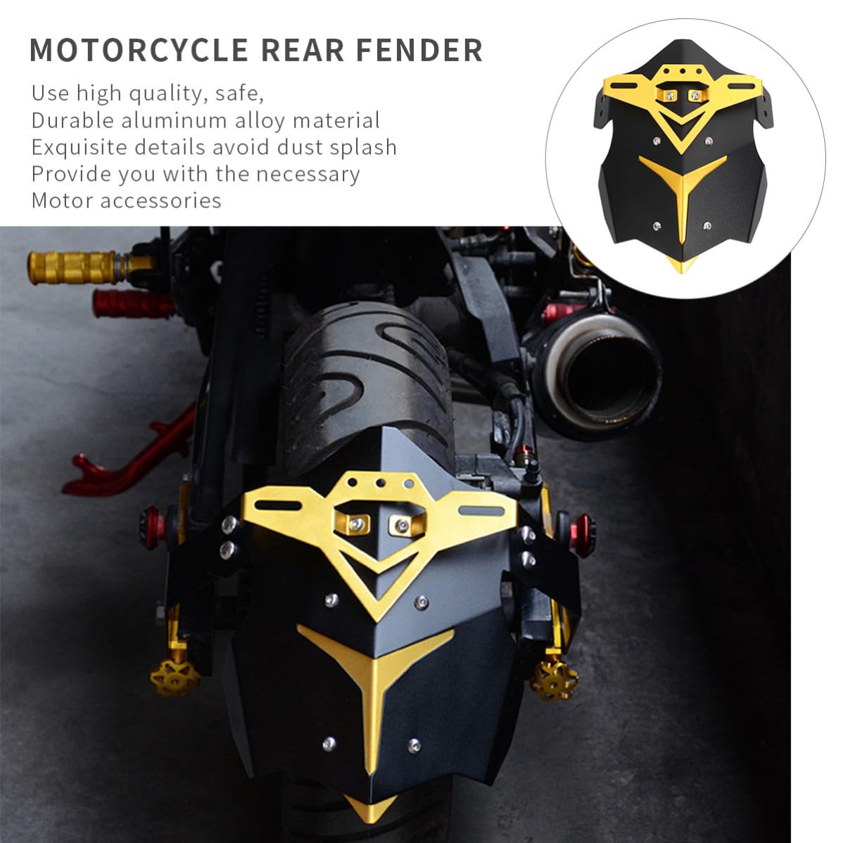 Housoutil Juego de Accesorios para Motor Trasero Dorado, Guardabarros de Aleación de Aluminio Duradero para Evitar Salpicaduras de Barro en Motos