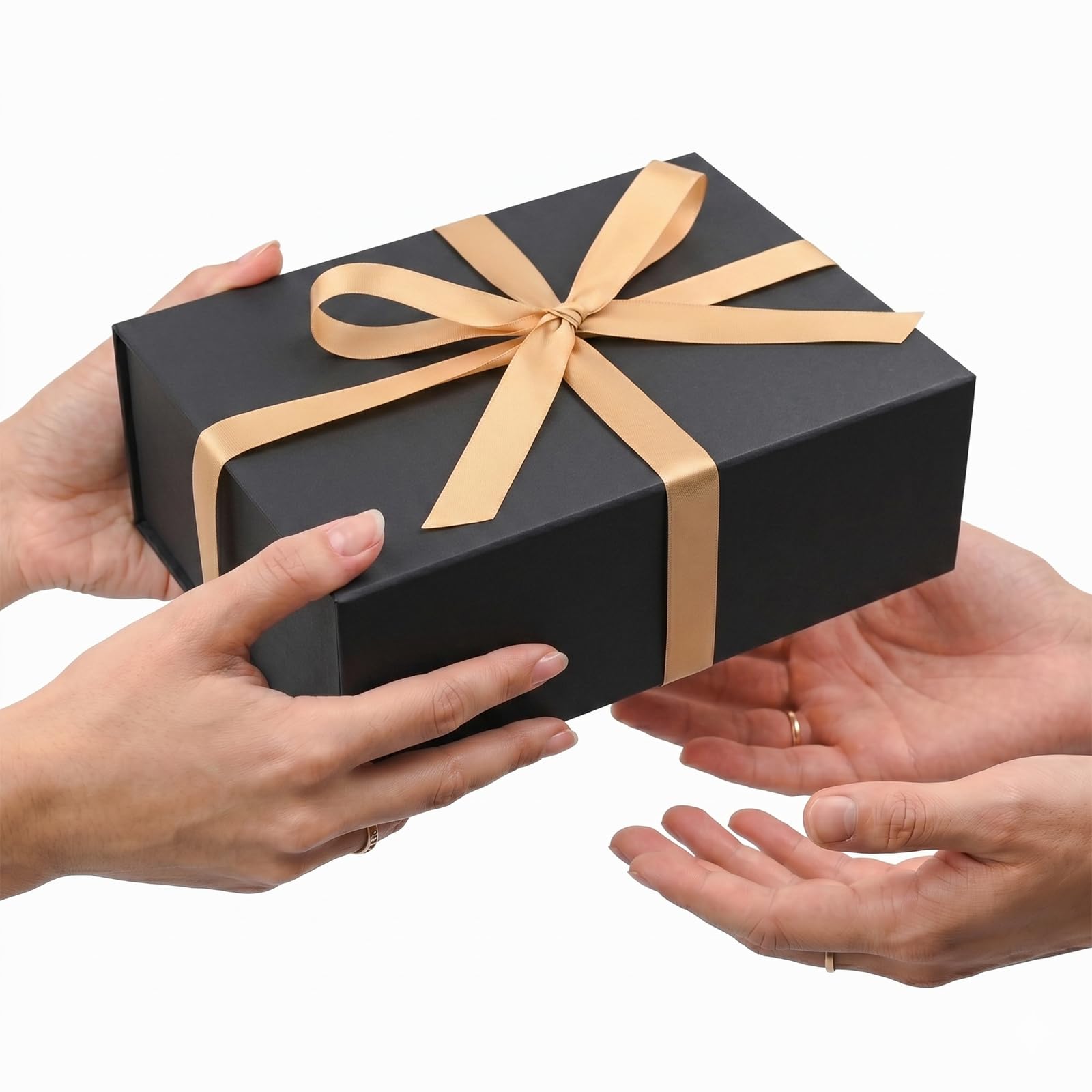 LIFELUM Confezione da 5 scatole regalo pieghevoli nere 24,1 x 17,8 x 8,9 cm, con coperchio magnetico, nastro, biglietti di auguri, riempitivo di carta triturata per la festa del papà, testimoni dello