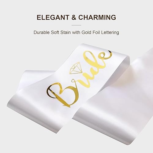 Miniatura 6 de Bride to Be - Banda de satén blanco para despedida de soltera, con letras doradas, suministros de decoración, accesorios, boda, compromiso, fiesta