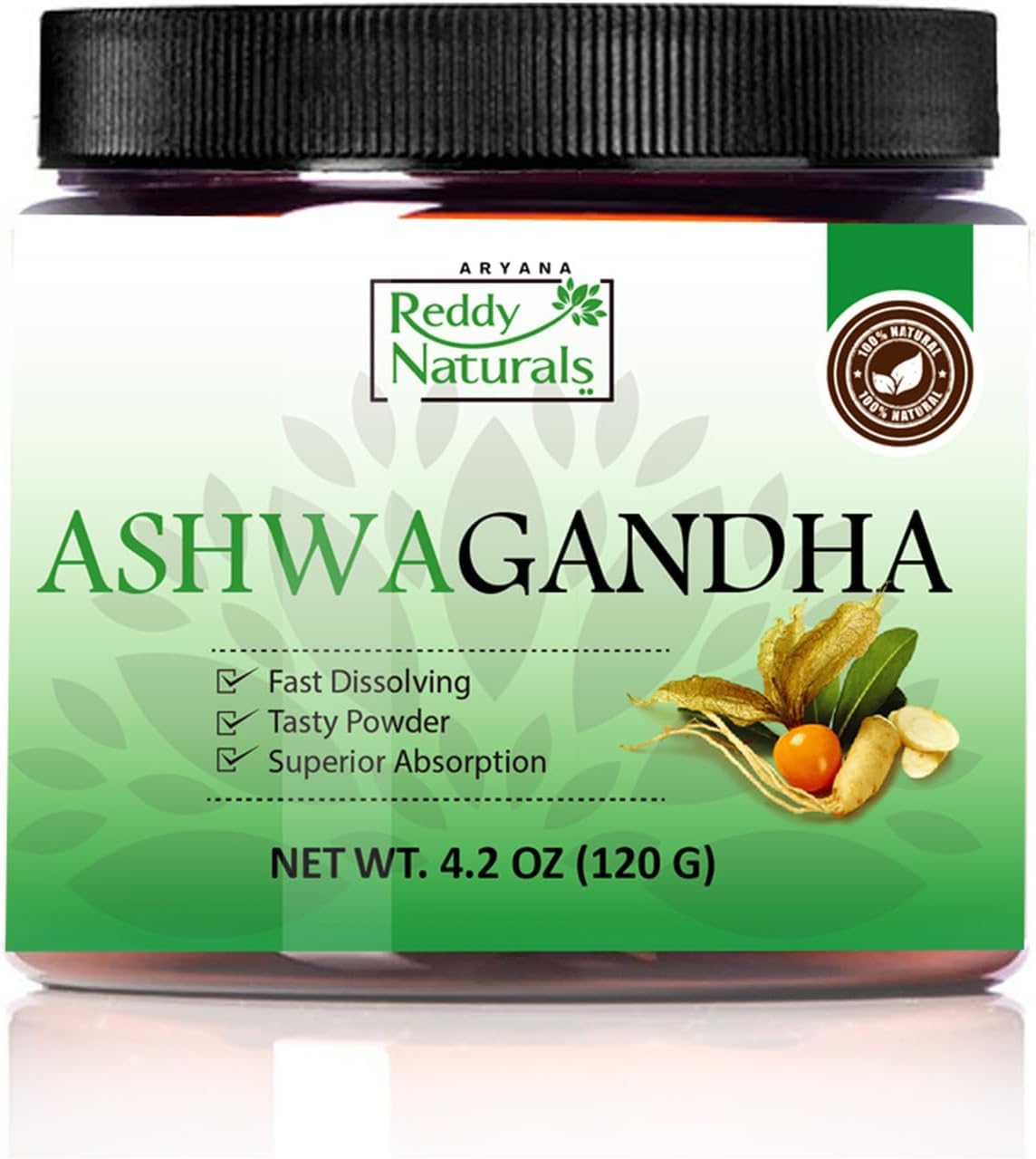 Reddy Naturals Aryana Pure Organic Ashwagandha Powder - High-Potency Root Extract with 10% Withanolides - Natural Orange Flavor for Stress & Energy Support - 4.2 OZ (120g)