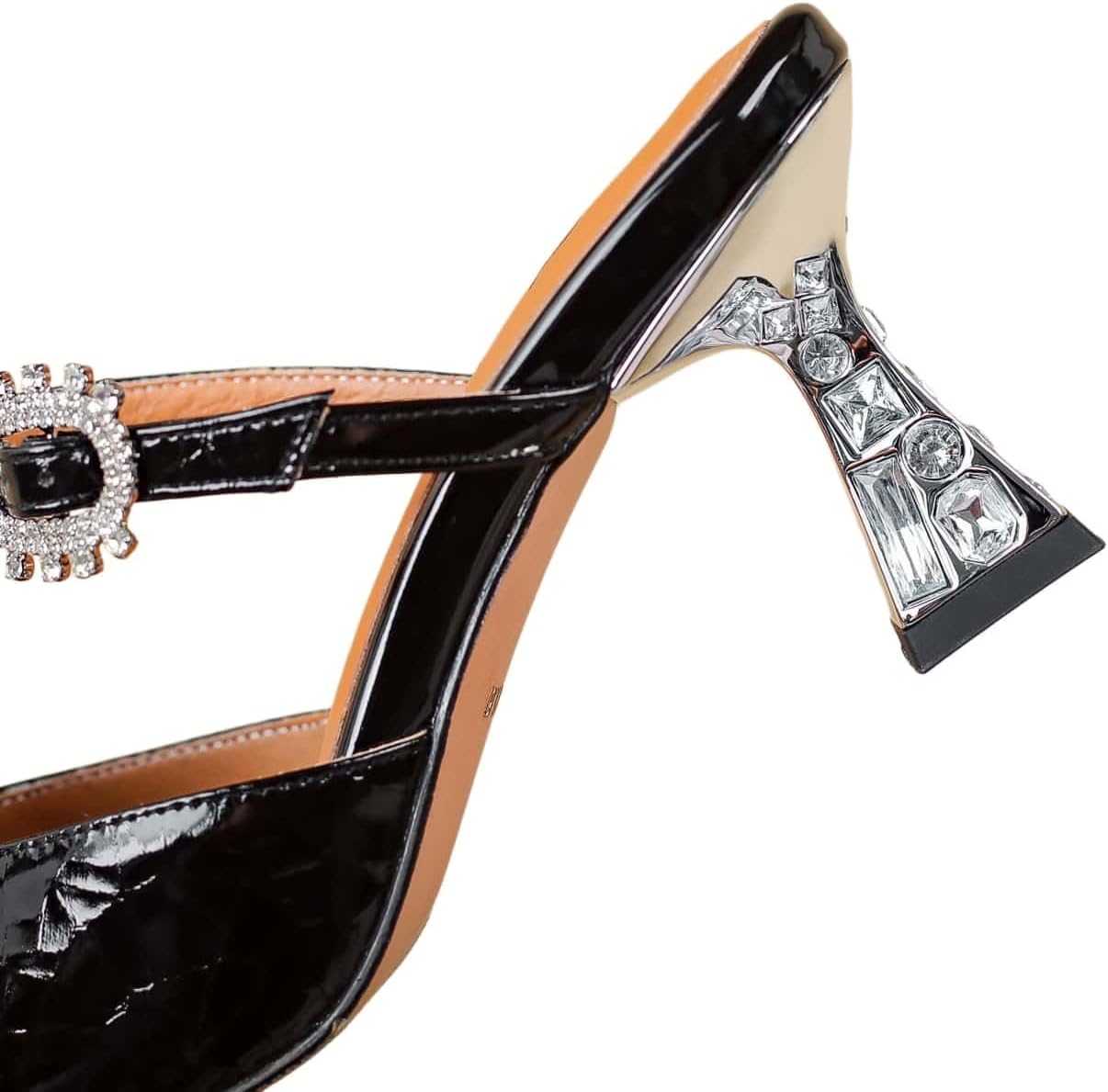 TinaCus Women's Rhinestone Mules Genuine Leather Handmade Pointed Toe Kitten Heel Slip On Sandals Shoes