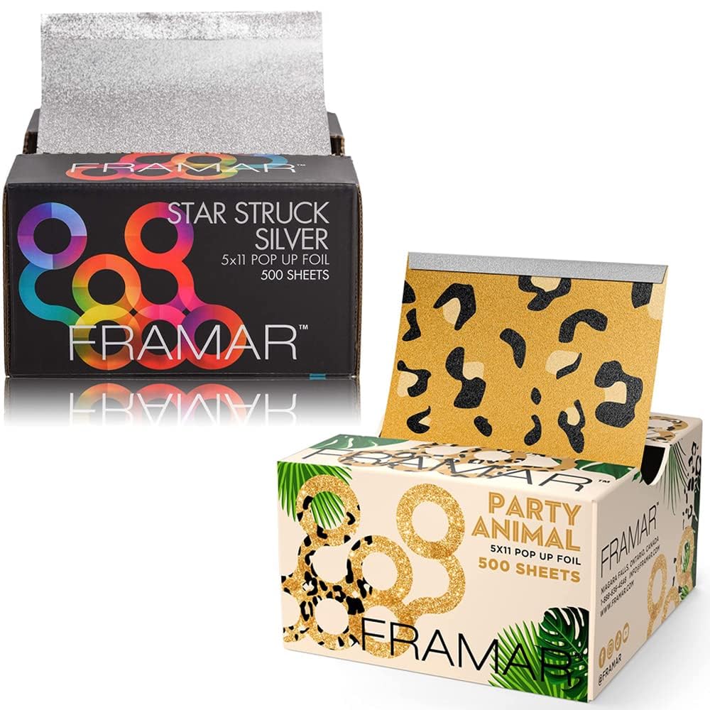 FRAMAR Star Struck Silver Pop Up Fogli per Capelli, Fogli di Alluminio,Framar Party Animal - Lamina per capelli pop-up in rilievo, lamina per mèches