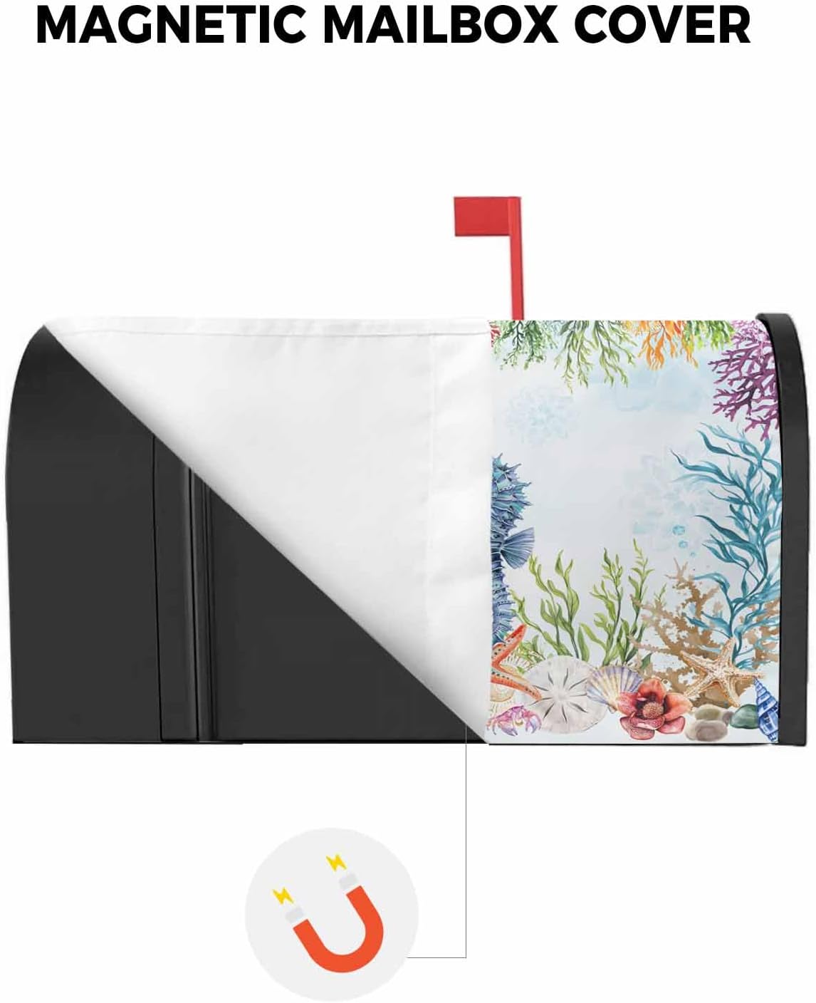 Seahorse Coastal Mailbox Covers Magnetic Standard Size, Blue Nautical Summer Beach Ocean Decorative Post Letter Numbers Box Wrap Decoration Covers Small Accessories for Garden Yard Outdoor Décor