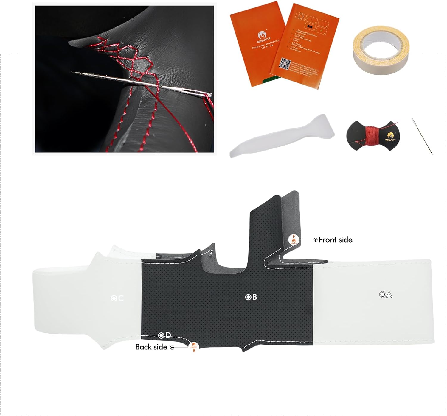 MEWANT Steering Wheel Cover Compatible with Chevy Silverado Steering Wheel Cover for Chevy Silverado 1500 / Silverado 2500/3500/Blazer/Suburban/Tahoe Silverado Hand-Stitched Steering Wheel Wrap