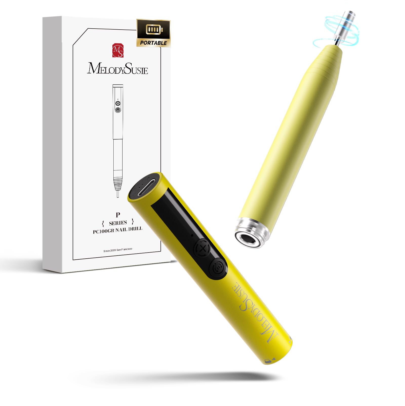 MelodySusie PocketNail Pen-Shaped Cordless Modular Nail Drill Extended Kit PC100GR 20000RPM Slim Portable Rechargeable Electric File for Nail