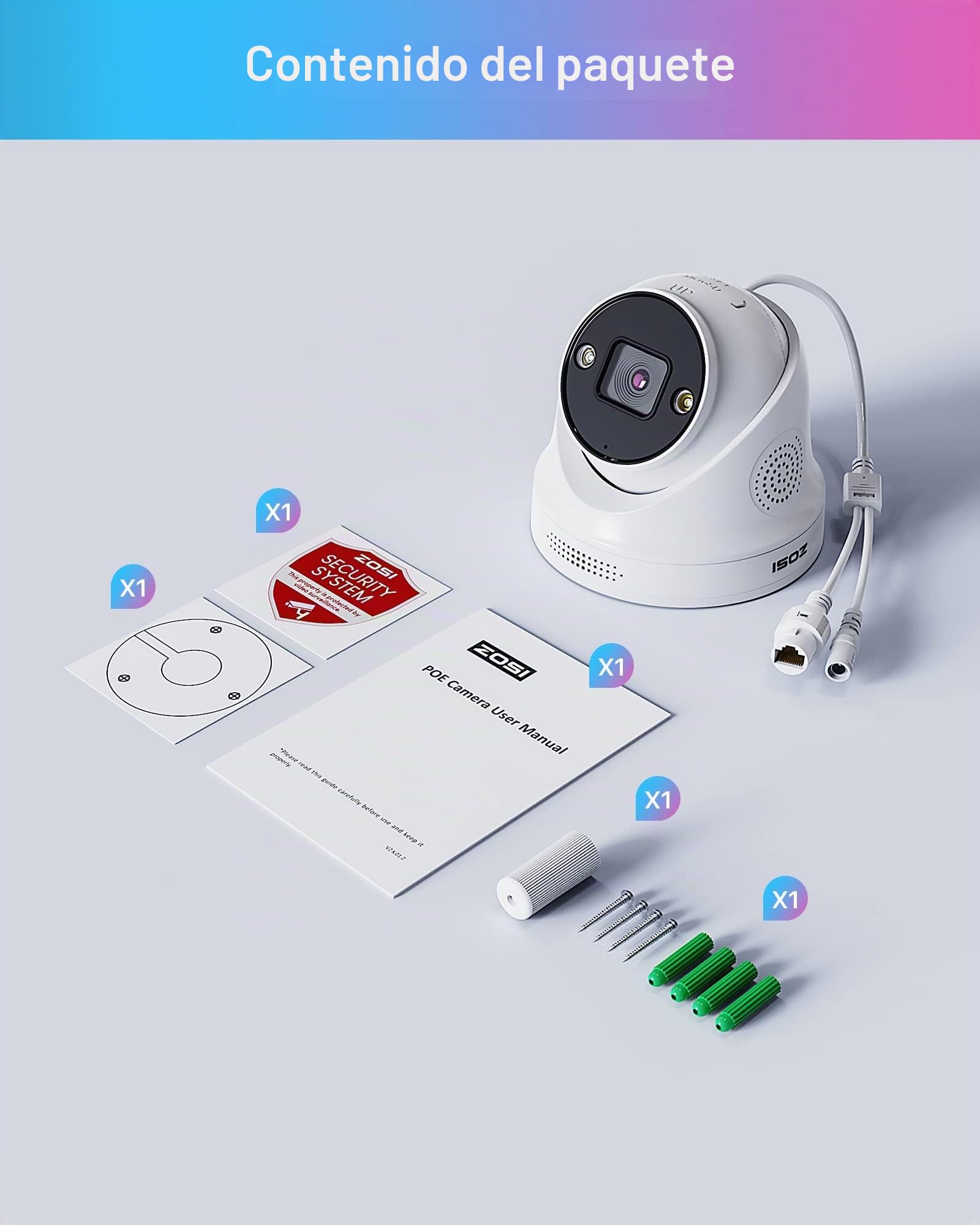 ZOSI 3K 5MP Cámara Adicional PoE IP Seguridad Exterior con Visión Nocturna, Detección de Persona, Funciona con ZOSI Kit de Videovigilancia PoE