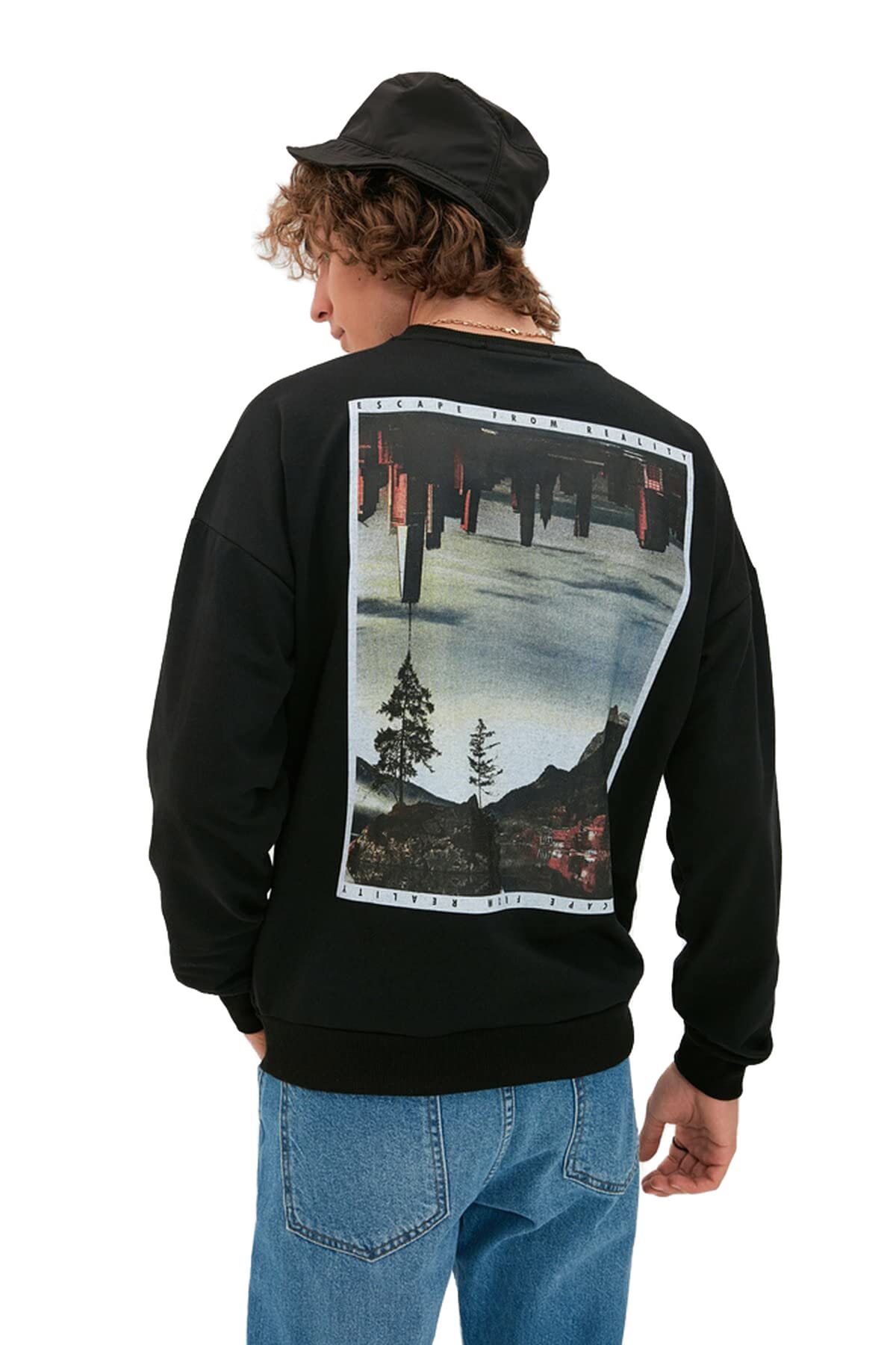 Trendyol Man young Oversize Basic Crew neck Knit Sweatshirt Schwarz