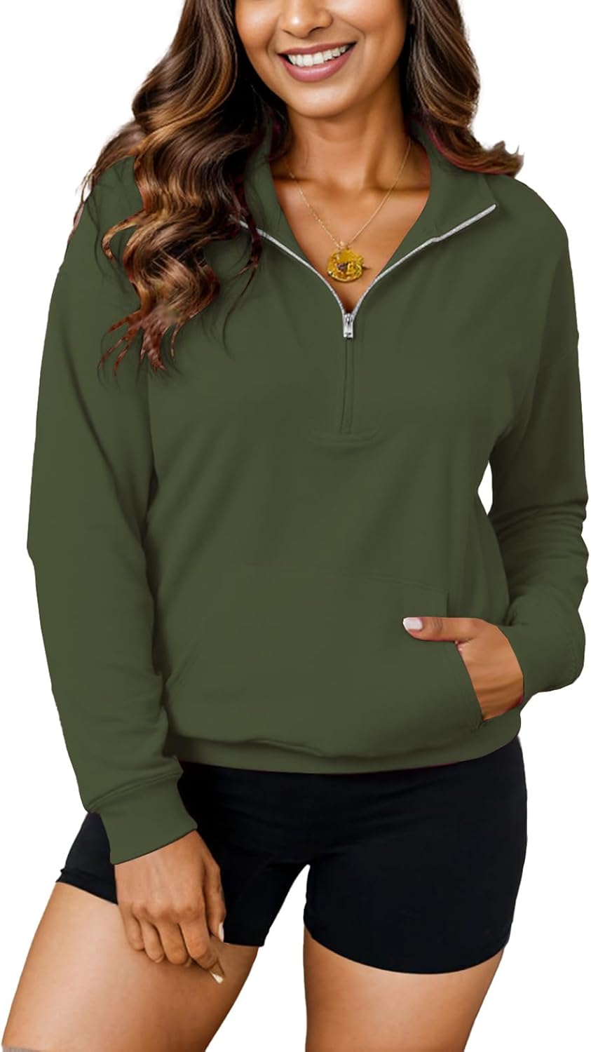 YeGine Womens Sweatshirt Oversized Quarter Zip Pullover Half Zip Long Sleeve Top
