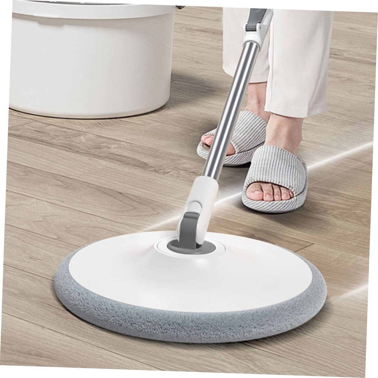 Fregona Giratoria Doméstica Color Claro Cubo de Agua Separada | Acero Inoxidable y Plástico, para Azulejos y Suelos, Diseño Rotativo Fácil de Usar