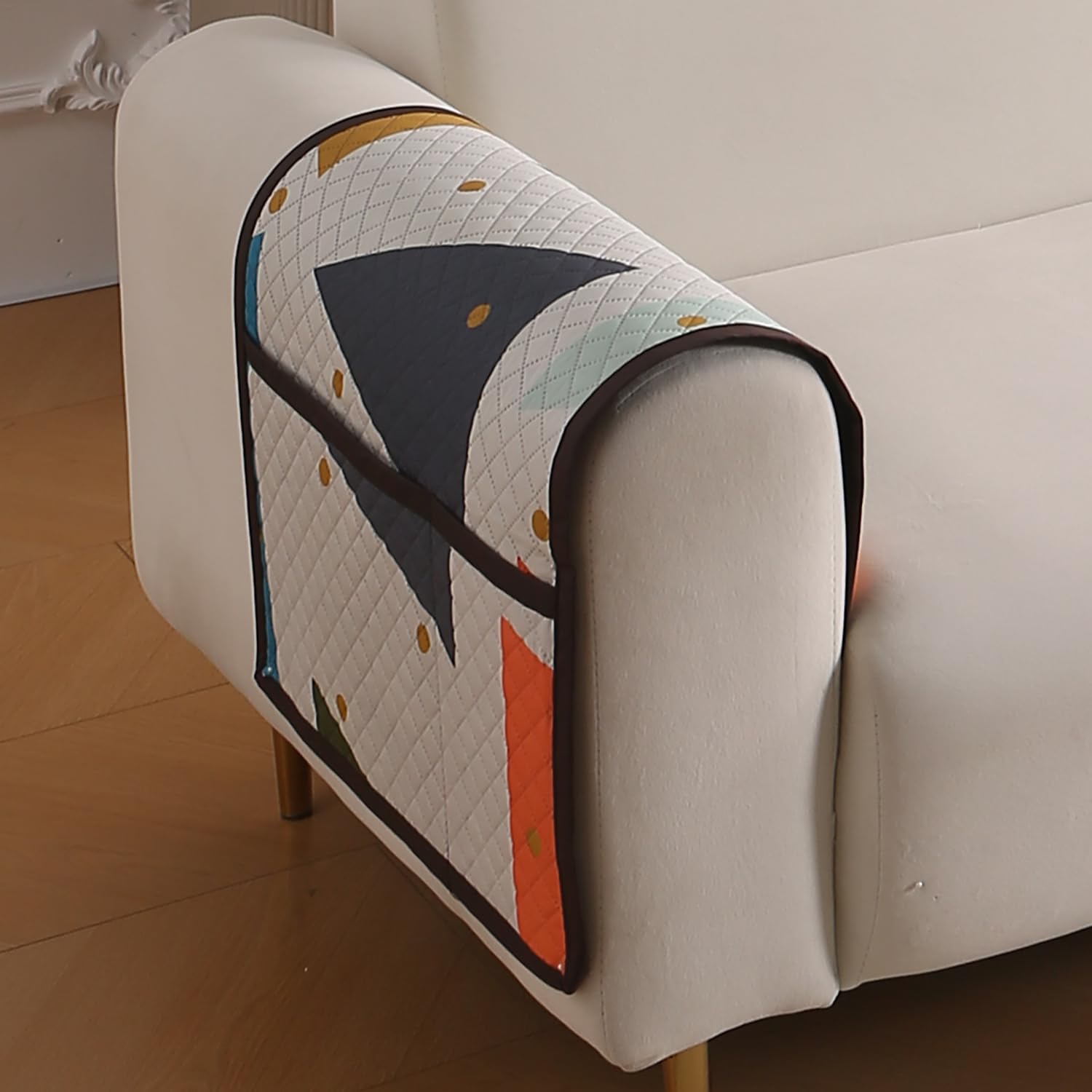 Beige Peony Sofa Cover - L Shape 5 Seater -14