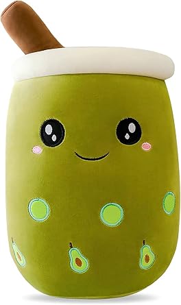 Boba Tea Pillow 19.5" Cute Boba Milk Tea Funny Hugging Pillow Boba Pearl Bubble Cushion Gift Adult Birthday Christmas Big Eyes Avocado