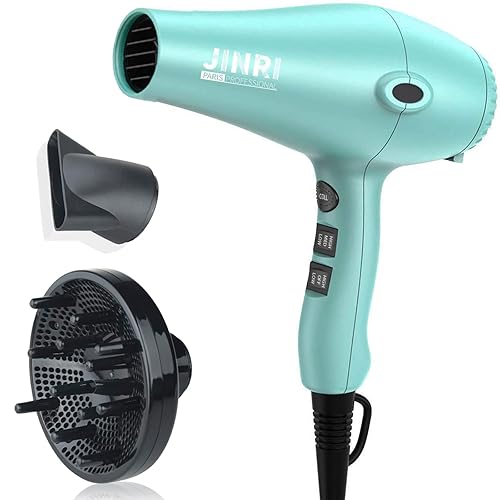 Ionic - Secador de pelo profesional de secado rápido y bajo ruido, secador de pelo profesional con difusorconcentrador para rizos, rectos (verde