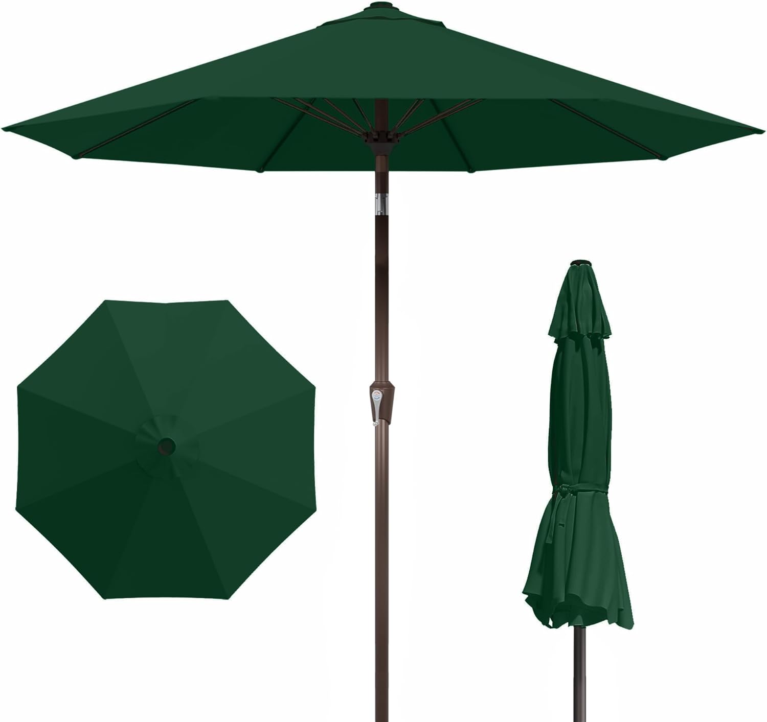 patiokingdom 9ft patio umbrella outdoor with auto-tilt crank & 8 sturdy fiberglass ribs,market table umbrella for pool,backyard,deck and garden,dark green