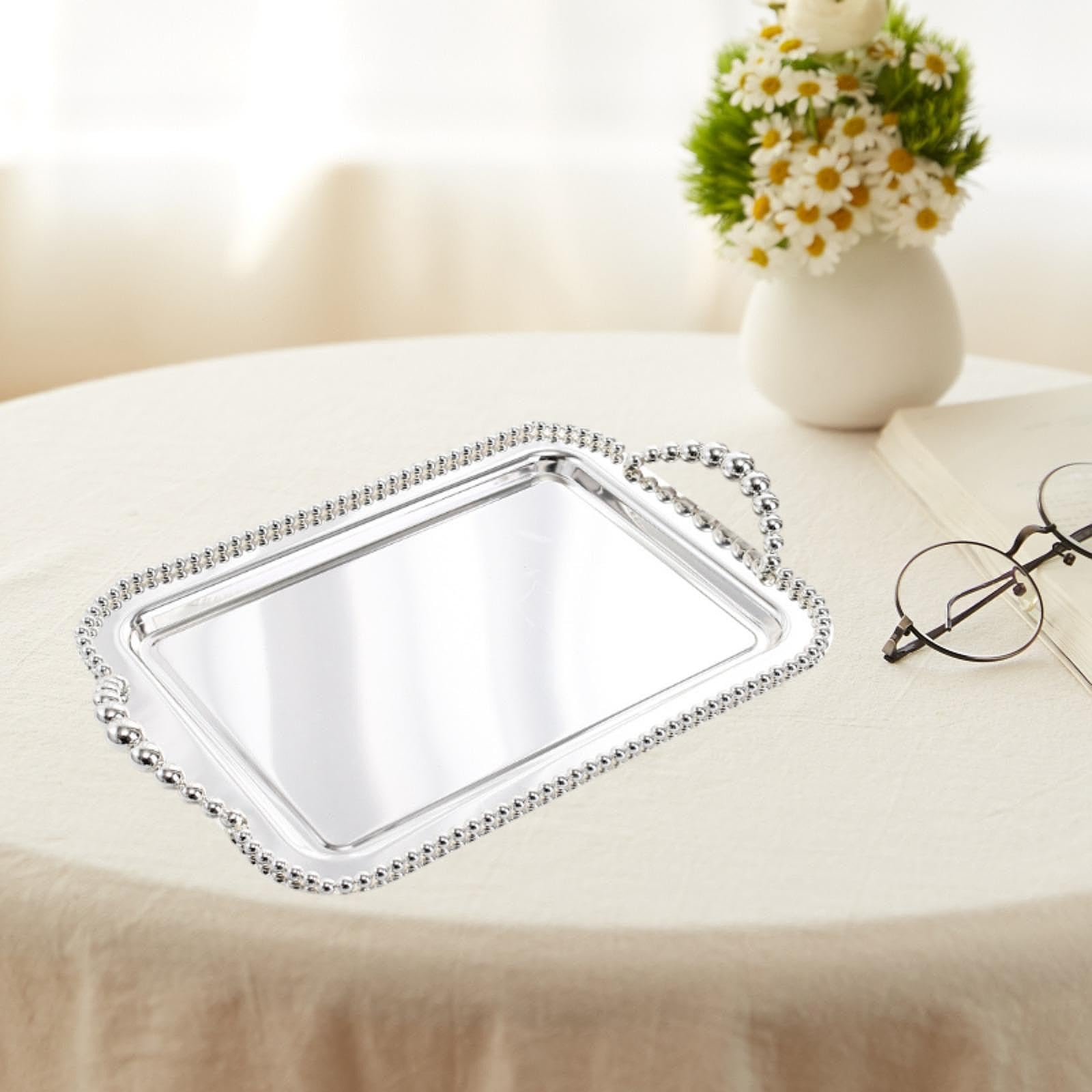 Bandeja Rectangular para Servir, Bandeja Decorativa, Elegante Bandeja para Taza de Té, Bandeja para Postres, Bandeja para Joyas, Bandeja para Alimento, Argén, Individual