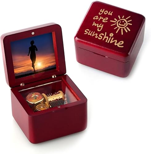 Miniatura 7 de JYmusic Natural Solid Wood Laser Engraved Vintage Clockwork Music Box Mini Photo Frame Musical Box Mother's Day Children's Day Valentine's Day