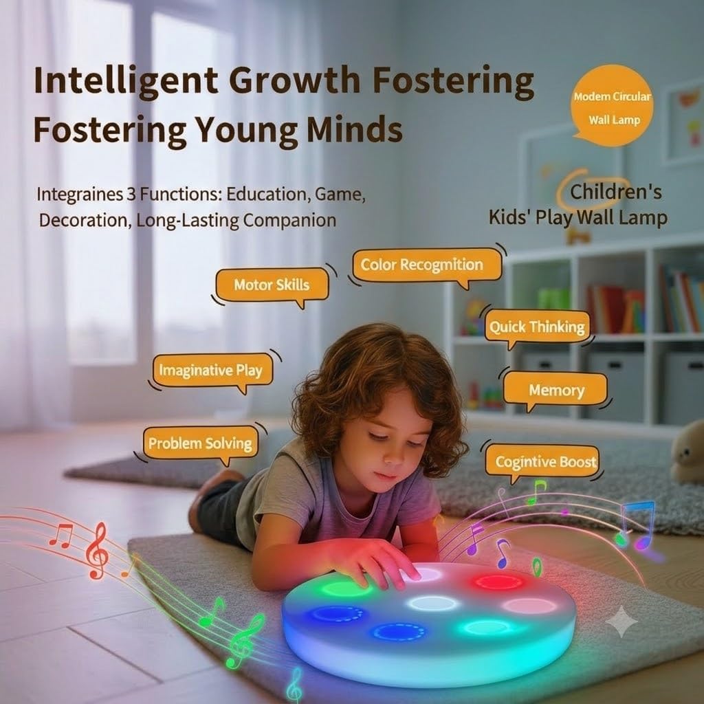 LumiSensory Interactive Touch Wall Lamp for Kids, LED Sensory Light with Whack-a-Mole Game, Music Mode, 8 RGB LEDs, USB Powered, Indoor Outdoor, Ages 3+
