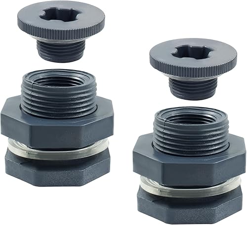 2 piezas NPT34 de PVC con enchufes, conector de tanque de agua de plástico de 34 pulgadas, accesorios de tubería roscados a granel para barriles de