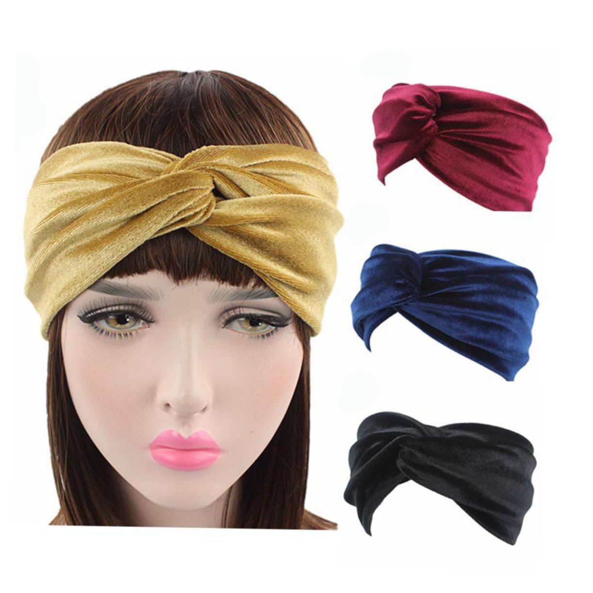 FRCOLOR 9piezas Diademas Elásticas Para Mujer Ajustables Negro Azul y Vino Para Deportes y Uso Diario