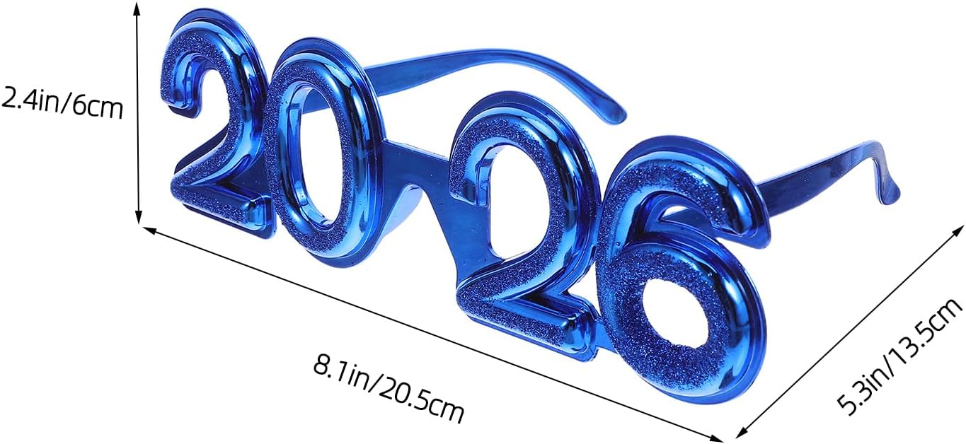 2026 Plastic Glasses, 2026 Glitter Number Sunglasses Happy New Year Eve Eyeglasses Graduation 2026 Party Photo Prop Supplies Blue