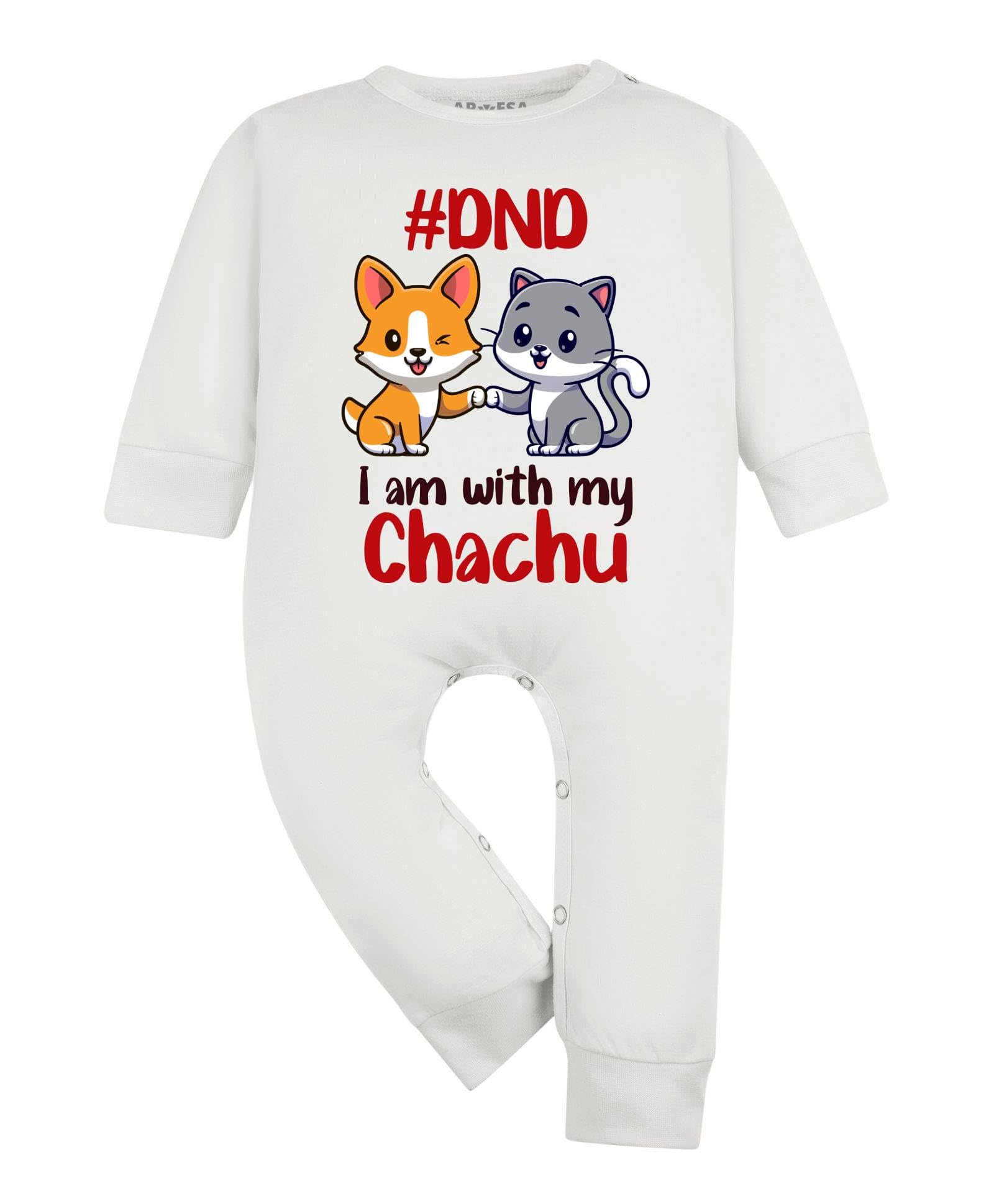 ARVESA Baby Jumpsuit Chachu Theme for Baby Boy and Baby Girl Cotton 0–12 Months Design No 1163 - Dnd I Am With My Chachu