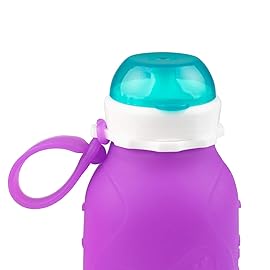 Purple 16 oz Squeasy Snacker Spill Proof Silicone Reusable Pouch - for Soft Foods and Liquids - Water, Apple Sauce, Yogurt, Smoothies, Baby Food - Dishwasher Safe