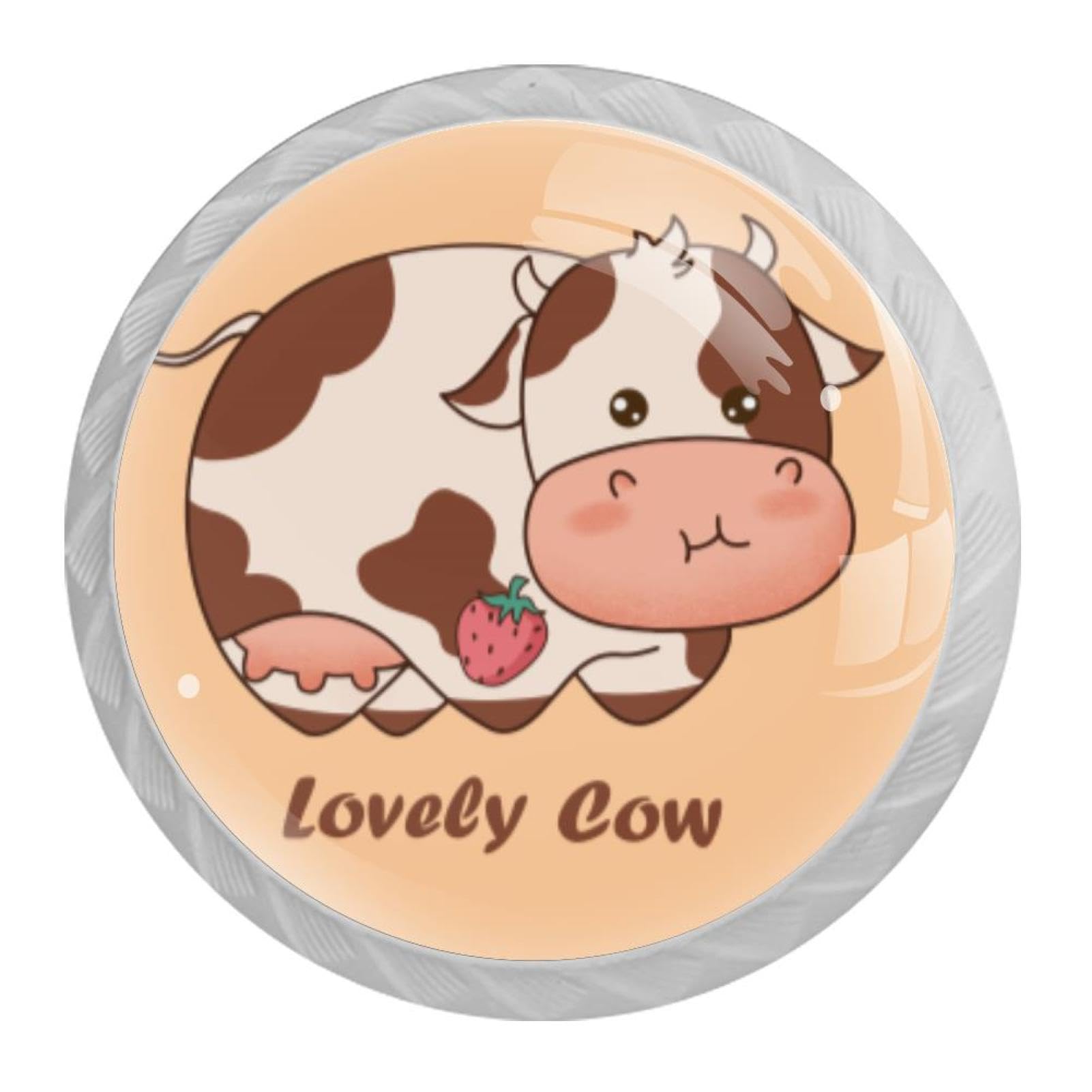 Tqmspg 4 Pieces Drawer Pulls Cute Cow Door Knobs Dresser Handles for Kitchen Wardrobe Cupboard Hardware Furniture