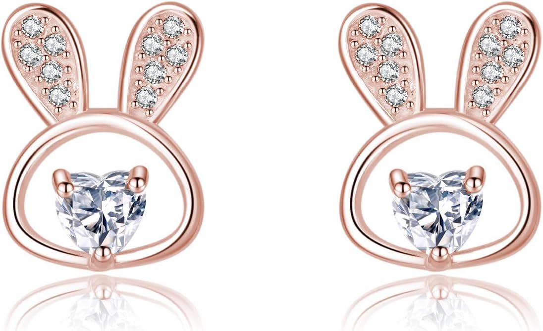SLUYNZ 925 Sterling Silver CZ Rabbit Stud Earrings for Women Teens Easter Rabbit Bunny Stud Earrings