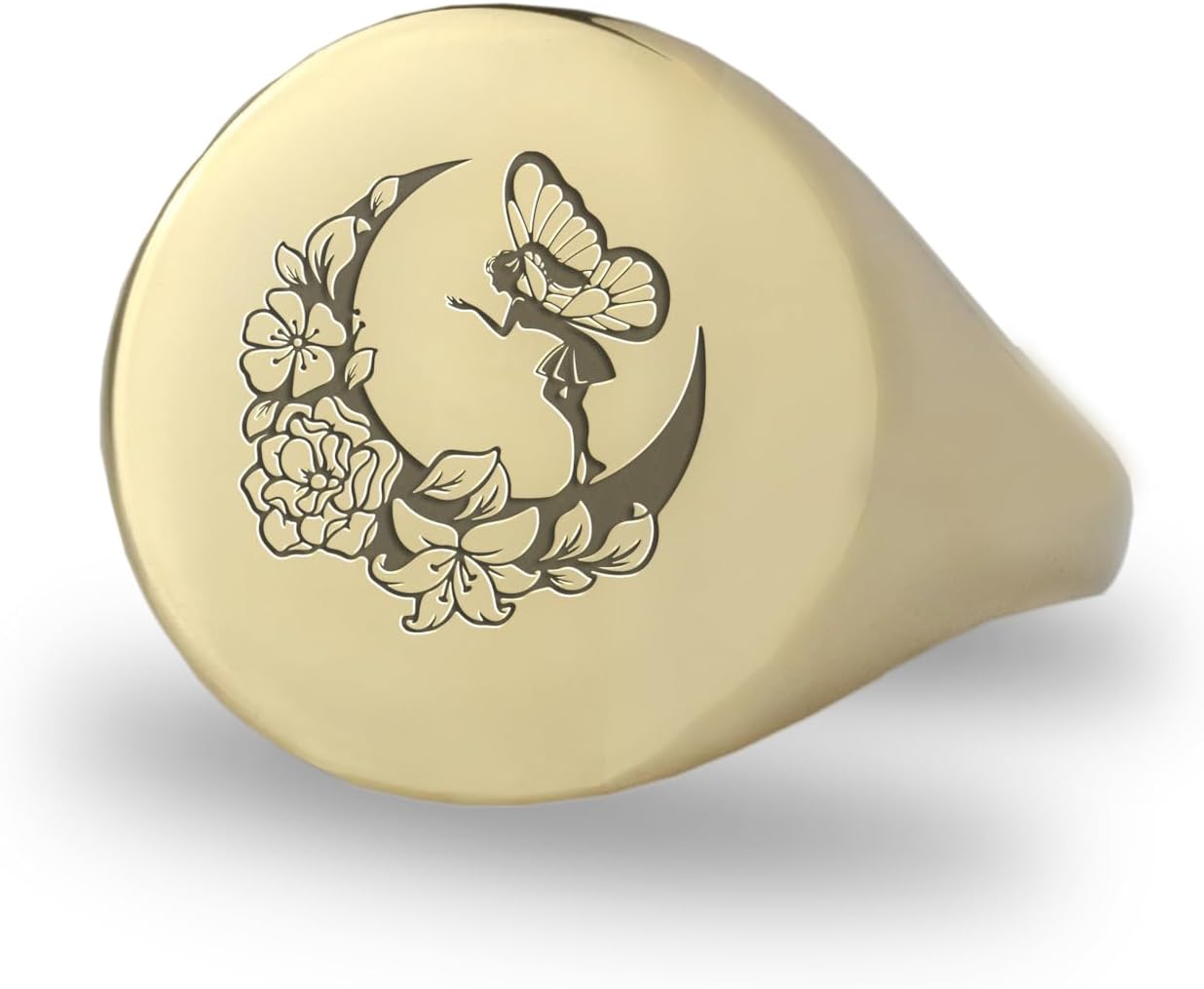 Engraved Fairy Ring - Bold Statement Jewelry - Unisex Fantasy Design - Butterfly Signet