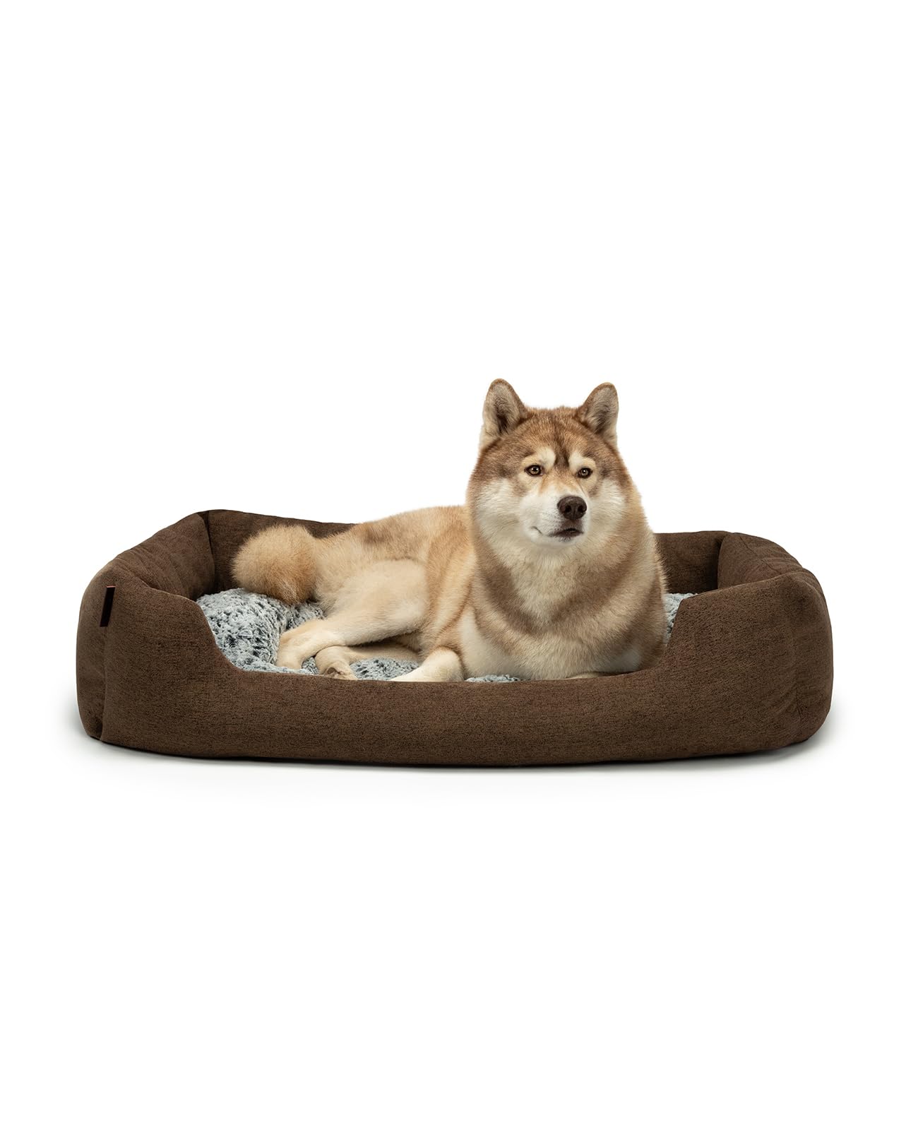 lionto Dog Basket with Fluffy Reversible Cushion, 110 x 80 cm, Brown