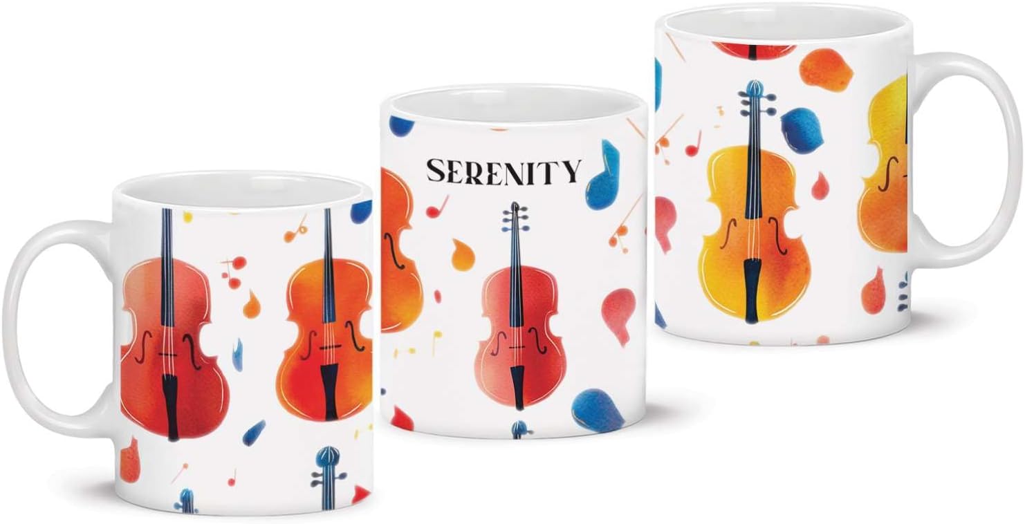 Cello Mug, Custom Music-Themed Coffee Cup 11oz 15oz, Personalized Colorful Cello Design Ceramic Mug, Musical Instrument Cup For Musician, Customized Name Full Wrap White Mug