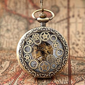 JewelryWe Retro zakhorloge heren dames spinnenweb engelenvleugels kettinghorloge analoog kwarts horloge hanger met halsketting ketting brons, Bons, Kerstmis, verjaardag
