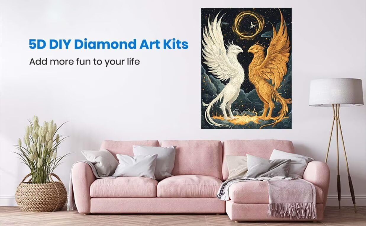 5D DIY AnimalPainting Diament, Feniks Diament Malarstwo dla dorosłych Początkujących, Kompletny zestaw diamentów, zestawy sztuki diamentowej Rhinestone Ścieg krzyżykowy Kryształ Malarstwo do Wystrój