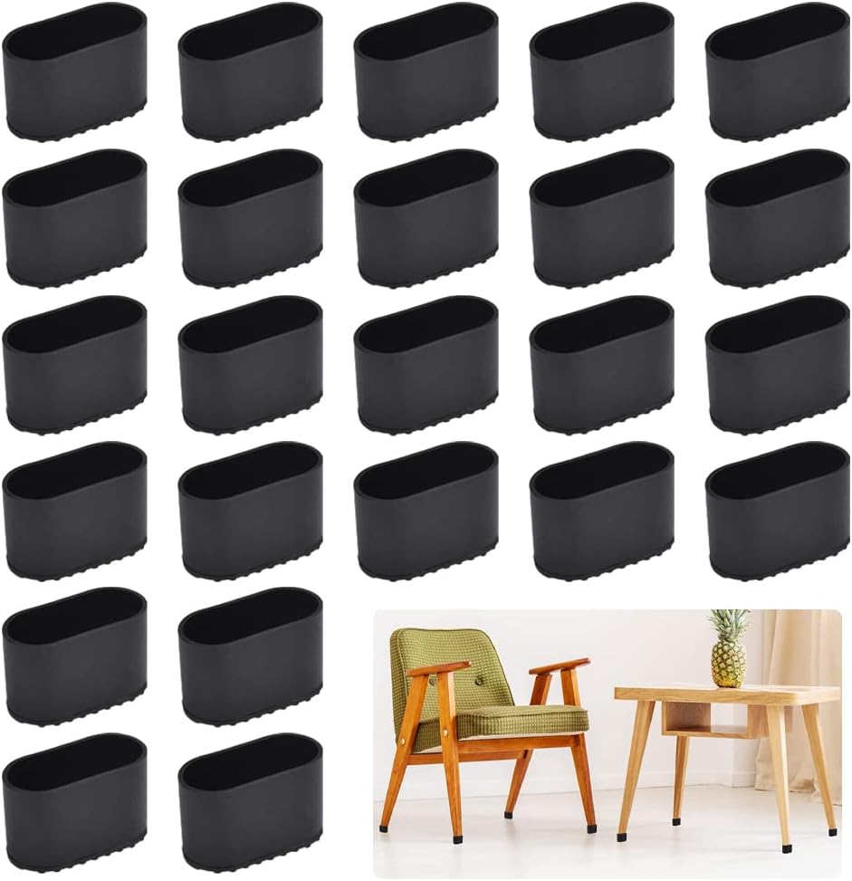 RECHCIGA 24PCS Oval Chair Leg Caps 40mm*20mm Floor Protectors for