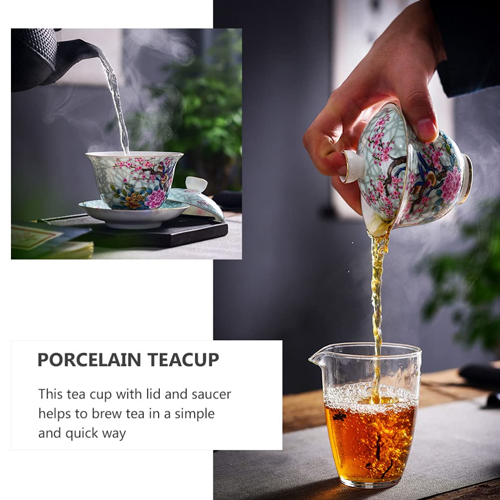 Juego de Tazas de té Estilo Palacio, Taza y platillo de cerámica de Porcelana China, Taza de té y café para el Desayuno, Cocina casera, Taza de té con diseño de pájaro y Rama (Colo