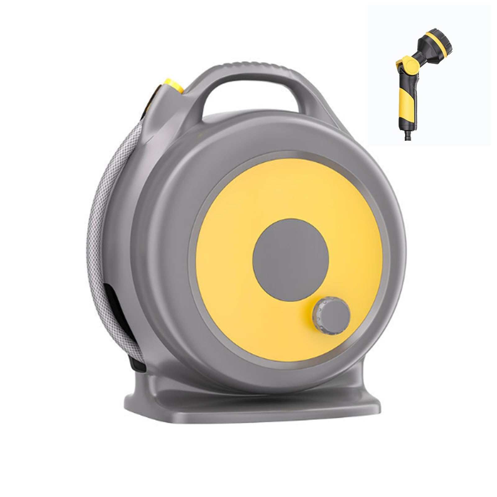 Carrete de manguera con soporte almacenamiento integrado tuberías agua boquilla pulverización ajustable 10 modos mango compacto portátil manguera retráctil riego lavado autos baño mascotas(20m)