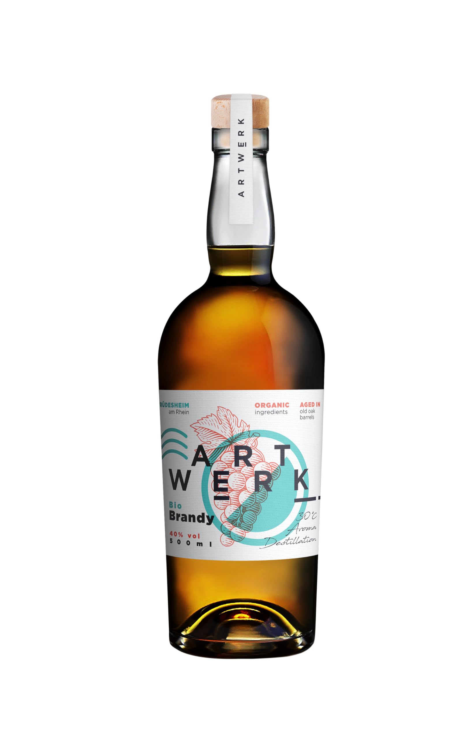 ARTWERK | Brandy | Reifung in alten Eichenholzfässern | Beste Bio-Traubenqualität | Aromaschonende Vakuumdestillation | Gold-Gewinner 2022 CWSA | 40% vol. | 500ml