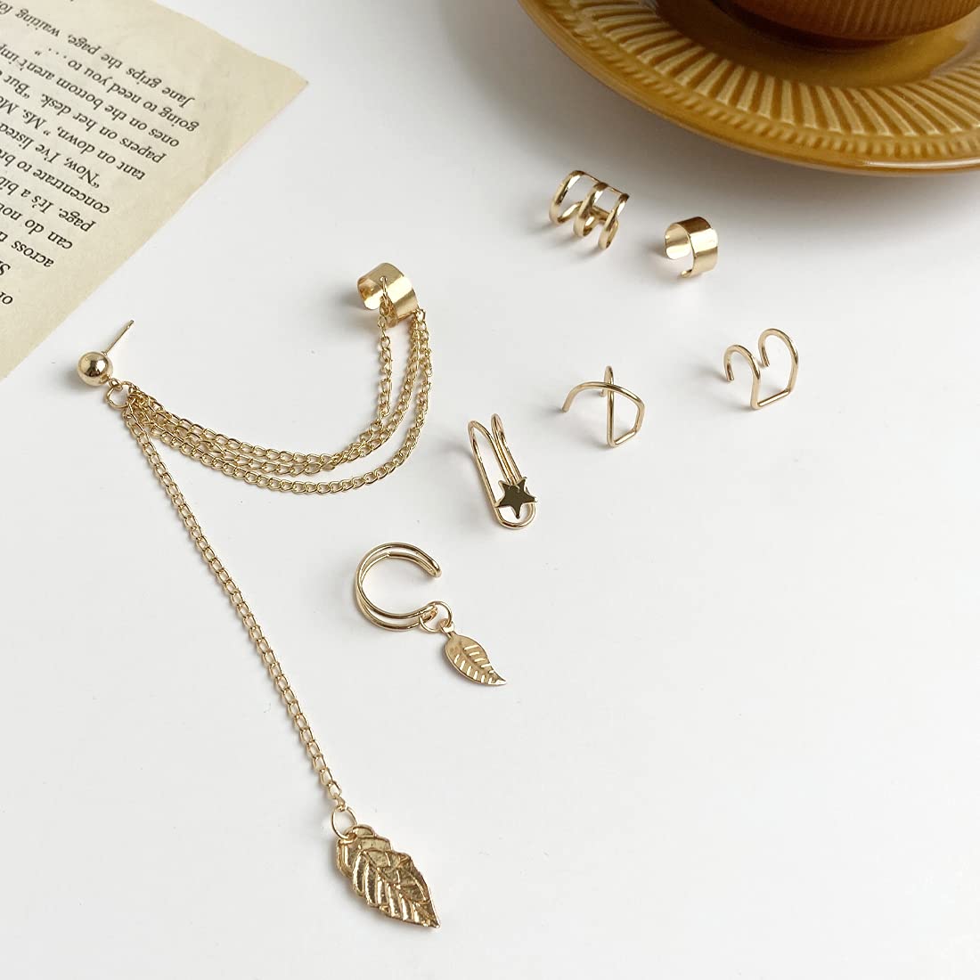 Earrings & Ear Cuff Set Silver Tone Stainless Steel Combo