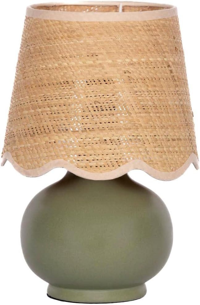 Benton Ceramic Table Lamp with Fabric Shade – 13" Bedside Accent Lamp for Bedroom, Living Room & Nightstand (Green)