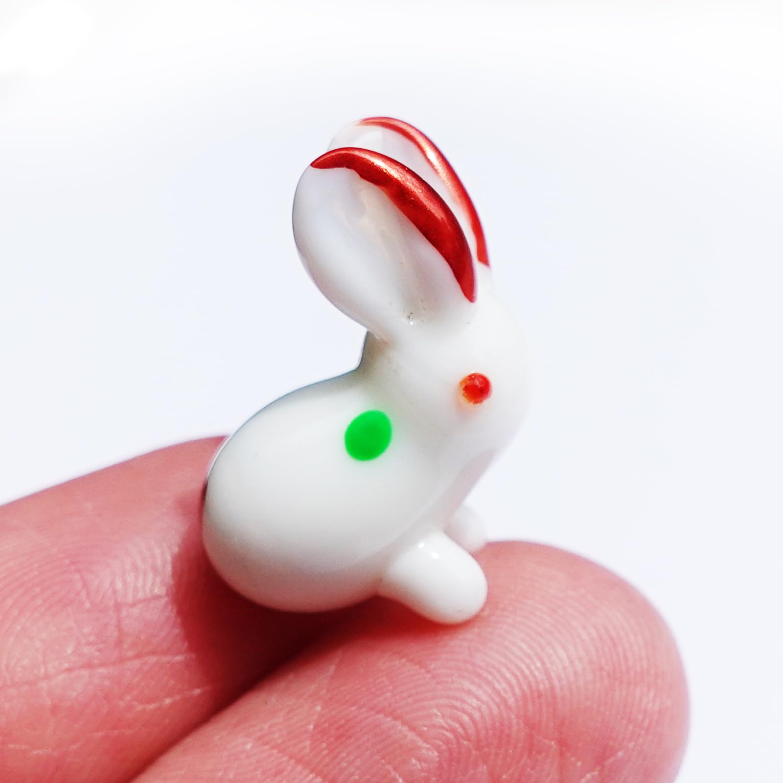 SSJSHOP Rabbit Blown Glass Miniature Figurines Hand Painted Dollhouse Animals Collectible Gift Home Garden Décor (White)