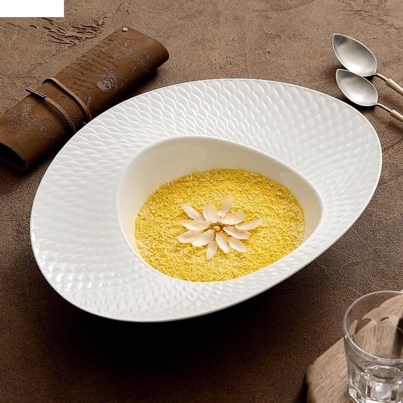 Czysta biała łuskowata tekstura ceramiczna płyta sałatkowa gruba zupa talerz do restauracji talerz deserowy zastawa stołowa talerze sałatkowe talerze do sałatek 14,5 cala jeden rozmiar