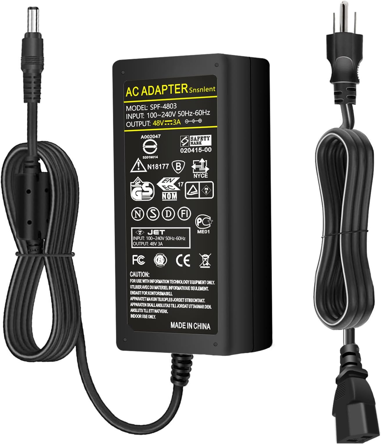 AC DC 48V 3A Power Supply Adapter 144W 48V Charger 48V 3A Switching Power Transformers Interface 5.5 x 2.5mm Suitable for POE Routers Switches Control Systems